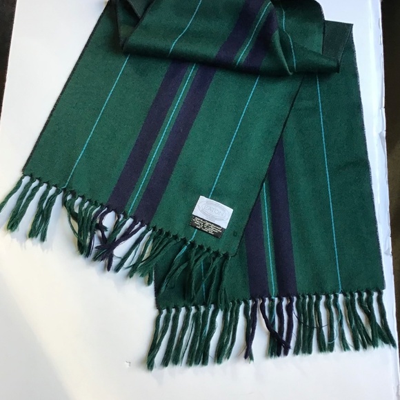 Eaton nice forest green & navy striped 100% wool scarf made in Germany 🇩🇪 - Picture 6 of 6